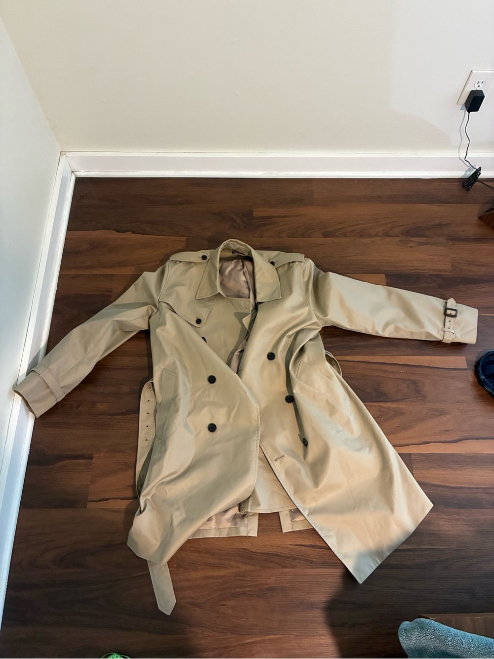 Uniqlo Khaki Double-Breasted Trench Coat with Belt